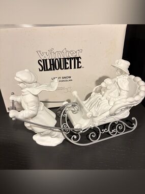 Department 56 Winter Silhouette Let It Snow Sleigh White Porcelain